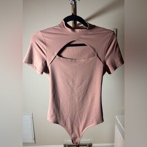 Abercrombie & Fitch Dusty Rose Mock Neck Short Sleeve Bodysuit
